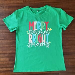 NWOT Women's Christmas Teacher Graphic Short Sleeve T-shirt - Size S